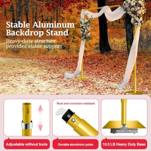 EMART 10x10ft Heavy Duty Backdrop Stand Frame with Adjustable Pipe,Gold - Image 5