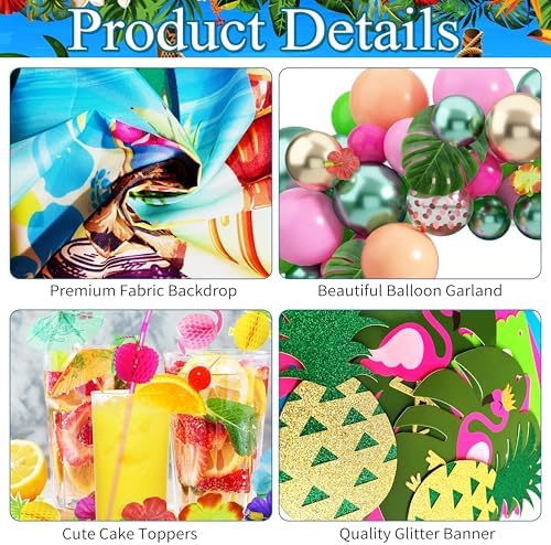 169 Pcs Hawaiian Luau Party Decorations,Tropical Summer Party Supplies - Image 4