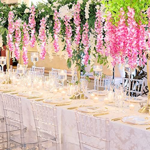 AITISOR 24 Pack Artificial Fake Wisteria Vine Ratta (3.75 Feet) Hanging Garland Silk Flowers String Home Party Wedding Decor (Deep Pink) - Image 6