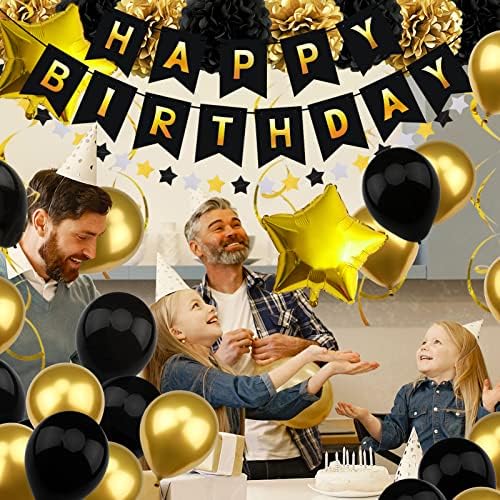 Birthday Decorations for Men, Black and Gold Party Decorations Happy Birthday Banner for Boys Men 40th 50th 60th 70th 80th 90th Party Supplies - Image 7