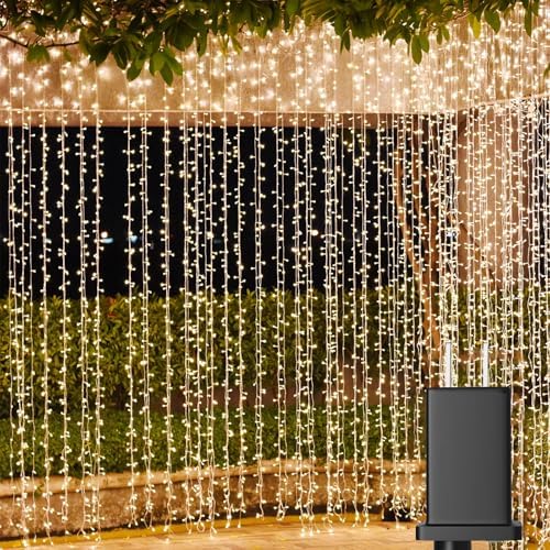 Solhice LED Curtain Lights Outdoor 40ft x10ft, 800 LED Plug in Hanging String Lights Indoor, Twinkle Lights Backdrop for Outside Backyard Patio Wedding Décor, Warm White (Not Connectable) by Solhice