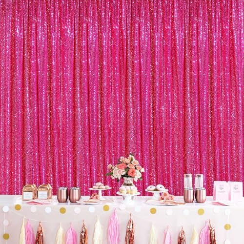 Hot Pink Sequin Backdrop Curtain for Party Fuchsia Background Drapes - Image 6