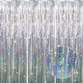GOER 3.2 ft x 8.2 ft Metallic Tinsel Foil Fringe Curtains Party Photo Backdrop Party Streamers for Birthday,Graduation,New Year Eve Decorations Wedding Decor (3 Pcs, Shiny Silver) by GOER
