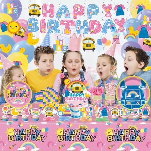 197pcs English Teacher Party Supplies, Cartoon Teacher Themed birthday party decorations with Tableware, Cake Decorations & Hanging Accessories, Serves 24 Guests - Image 4