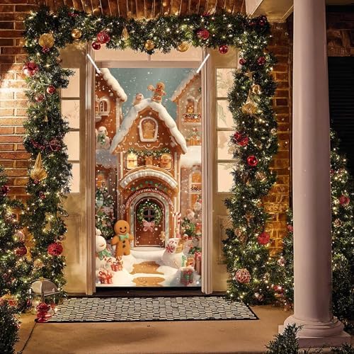 BlissYard Christmas Door Cover Gingerbread Figure 35x71 Inch Polyester - Image 2
