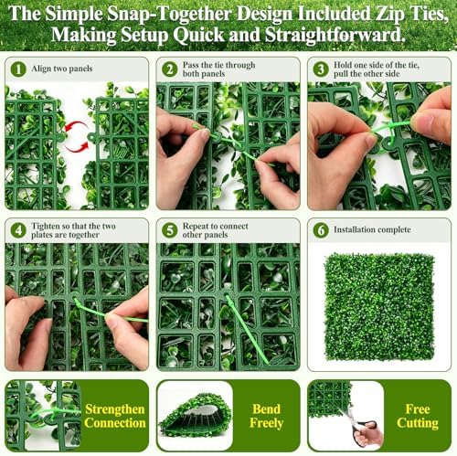 20" X 20" Artificial Grass Wall Panels 14Pcs Greenery Backdrop UV-Protected Faux Boxwood Panels 39 ft² Fake Green Wall Privacy Screen for Outdoor Indoor Decor Party Wedding Garden Fence Decorations - Image 6