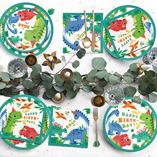 Dinosaur Birthday Party Supplies Disposable Paper Plates Napkins Cups Tablecloth and Banner for Dinosaur Party Decorations Serve 25 - Image 4