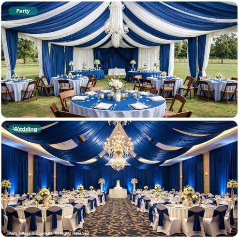 2 Panels 5ft(W) x 20ft(L) Royal Blue Ceiling Drapes for Wedding Parties - Image 4