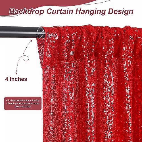 Red Sequin Backdrop Curtains-1 Panel 3FTx8FT Red Backdrop for Wedding, Glitter Party Decorations Background Drapes for Birthday Party Anniversary Graduation Photo Booth Decor - Image 2