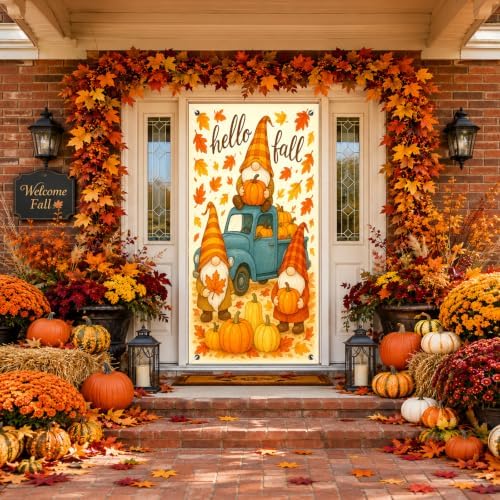 BlissYard Fall Door Cover Thanksgiving Decor Gnome Pumpkin Truck 35x71 Inch - Image 2