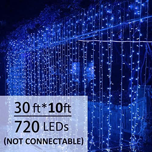 Solhice LED Curtain Lights Outdoor 30ft x10ft Blue, 720 LEDs 8 Modes Christmas Lights Plug in Window String Lights Indoor, Twinkle Lights for Patio Wedding Bedroom Party Decor (Not Connectable) - Image 2