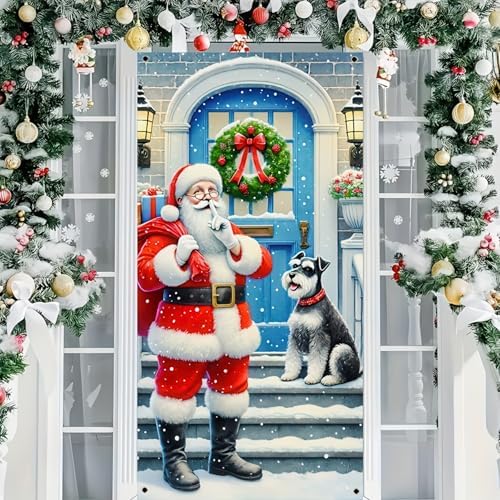 BlissYard Door Cover Christmas Dog Santa 35x71 Inch Polyester - Image 4