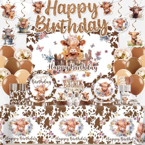 206Pcs Yingoto Brown Cow Birthday Decorations Tableware Set, 25 Serves by Yingoto