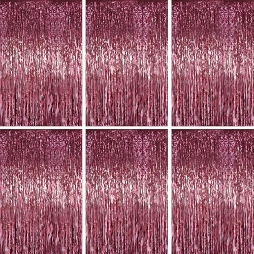 Voircoloria Burgundy Foil Fringe Backdrop Curtains, 3.3x6.6ft, 6pcs by Voircoloria