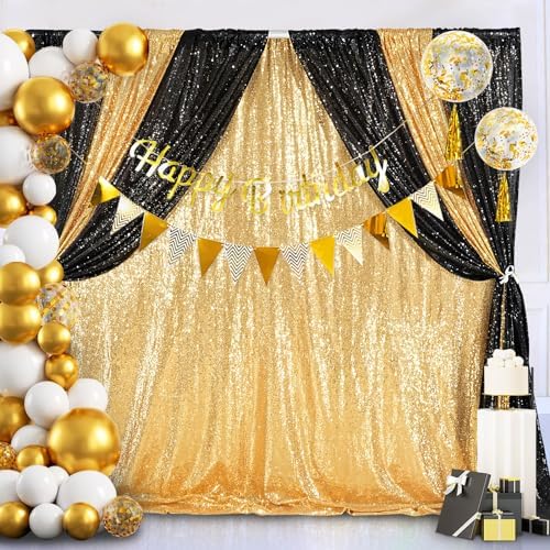 8ft x 8ft Gold Sequin Backdrop Curtain Glitter Photo Booth Backdrop - Image 2