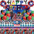 46Pcs superhero Birthday Party Supplies, Avengers Party Decorations Set Include Banner, Backdrop, Balloons, Hanging Swirls, Cake Cupcake Toppers, Tablecloth for Boys Girls Avengers Theme Party by leuaxmy