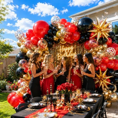 Red Gold Black Balloons Arch Kit Garland with Star Balloons - Image 2