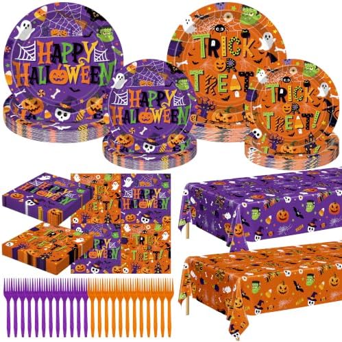 QZYL 122PCS Halloween Plates Set, Halloween Party Decorations for 30 Guests by QZYL