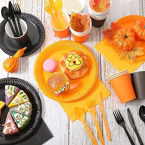 Dandat 280pcs Halloween Disposable Tableware Set, Black Orange - Image 3