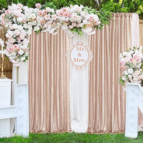 Poise3EHome Champagne Sequin Backdrop Curtains,2 Pcs 2FTx8FT Glitter Panels for Party Halloween Birthday Party Baby Shower Wedding Christmas Thanksgiving Holiday Decor - Image 3