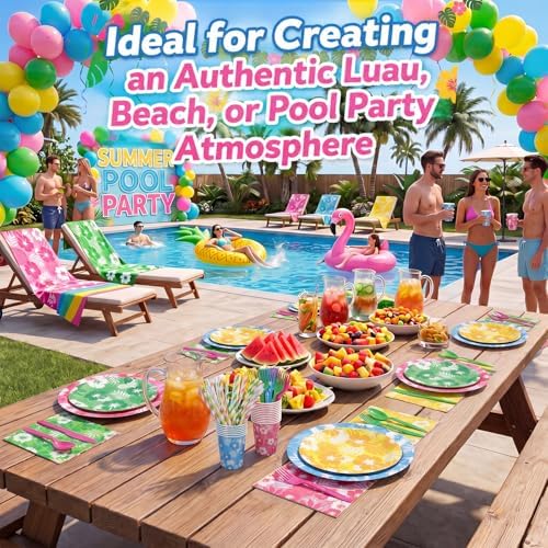 450 Pcs Hawaiian Leaves Flowers Tableware Set, Serve 50, Colorul - Image 5
