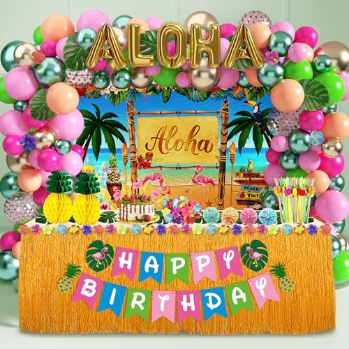 169 Pcs Hawaiian Luau Party Decorations,Tropical Summer Party Supplies by HUFAND