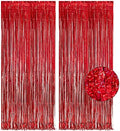 GREATRIL Red Fringe Curtains Party Streamers Backdrop Foil Tinsel Curtain Decoration for Stranger Theme Party Christmas Valentines Day Party 2 Pack by GREATRIL