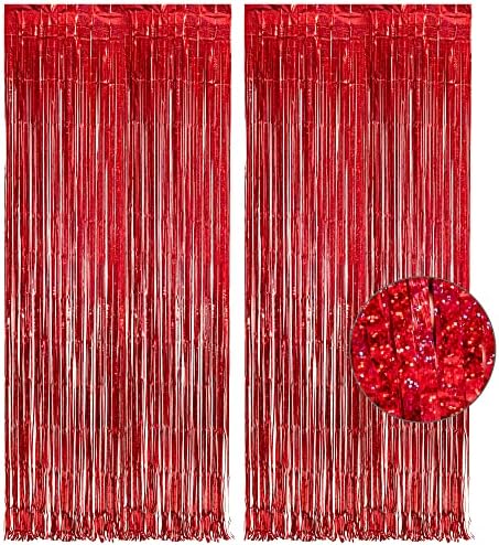 GREATRIL Red Fringe Curtains Party Streamers Backdrop Foil Tinsel Curtain Decoration for Stranger Theme Party Christmas Valentines Day Party 2 Pack by GREATRIL