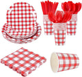 168Pcs Gingham Party Supplies for 24 Guests Thick Napkins and Paper Plates Knives Spoons Forks Cups Disposable Tableware Set Cutlery for Dinner Baby Shower Wedding Favor(Red) by Unknown
