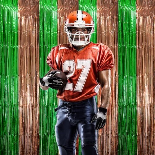 Voircoloria Green Brown Foil Fringe Backdrop Curtains,3.3x8.2ft, 3 Pack - Image 5
