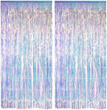 Iridescent Party Streamers Backdrop - GREATRIL Neon Transparent Holographic Tinsel Foil Fringe Curtain for Mermaid/Frozen/Sea/Euphoria/ERAS Party Theme Decorations 3.2ft x 6.5ft 2 PCS by GREATRIL