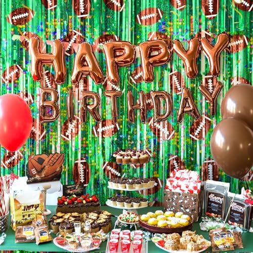 2 Packs Football Foil Fringe Curtain, Green Glitter Metallic Tinsel Backdrop for Birthday, Baby Shower, Super Bowl, Football Party Decorations Supplies - Image 2