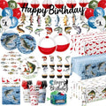 Fish Birthday Party Decorations, All-in-1 Fish Party Decorations with Balloons Fish Plates Napkins Cake Toppers Honeycombs Tablecloths and Banner Ofishally One Birthday Decorations, Serve 24 by Juweked