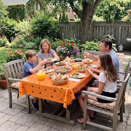 6 Pcs 51 x 87 In Prehistoric Cartoon Plastic Tablecloths, Orange and Black - Image 7