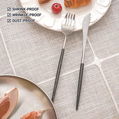 Deep Dream Tablecloths, Embroidered Waterproof Table Cloth Cotton Linen Wrinkle Free Anti-Fading Table Cover Decoration for Kitchen Dinning Party Christmas, 55 x 86 Inch - Light Brown - Image 2