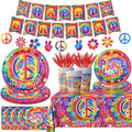Tie Dye Birthday Party Supplies, 60's Hippie Theme Tableware Set Include Groovy Paper Plates Peace Love Napkins for Groovy 60s Party Supplies,Tie Dye Party Decorations by Dydamud