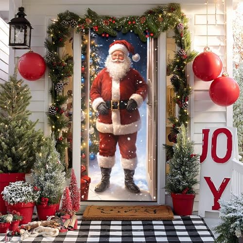 BlissYard Christmas Door Cover Pine Tree Santa 35x71 Inch Polyester - Image 7