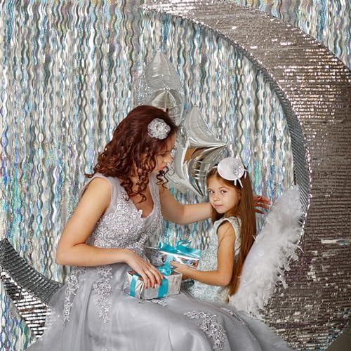 Tinsel Foil Fringe Curtains Wavy Backdrop for Parties Sparkle Metallic Wavy Foil Fringe Backdrop Curtain for Party Decorations Photo Booth Props for Birthday Graduation Wedding - Image 3