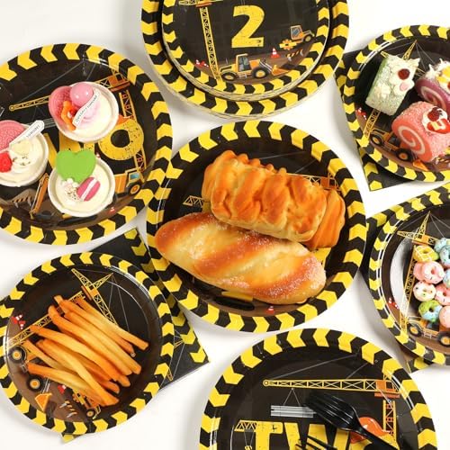 100 Pcs Construction Party Plates and Napkins Set Construction Truck Birthday Party Decorations Supplies Tableware Construction Themed Party Favors for Birthday Party Decorations Serves 25 - Image 5
