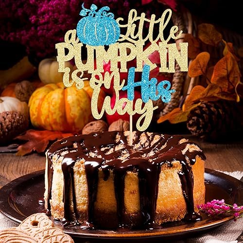1Pc Little Pumpkin is on His Way Cake Topper Blue Glitter Boy Pumpkin Baby Shower Cake Topper Decorations for Autumn Little Pumpkin Themed Baby Shower Kids Boys Birthday Party Supplies - Image 7