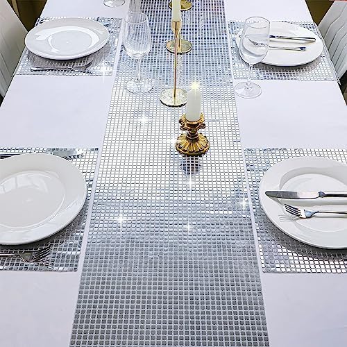 Snowkingdom 13 x 72 Inches Glitter Disco Party Table Runner Mirror Silver Runner Retro 70s 80s Theme Disco Ball Table Decorations Birthday Bachelorette Dance Party Supplies - Image 3