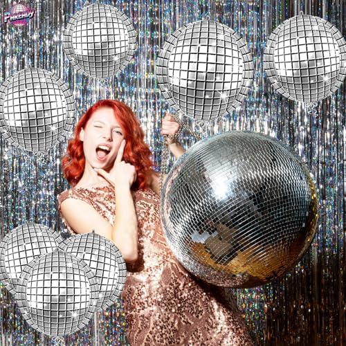 6pcs 22 Inch Silver Disco Ball Balloons, Silver Big Disco Balloons, 4d Large Foil Aluminum Balloon For Birthday Baby Shower 70s 80s 90s Theme Party Wedding Engagement Graduation New Year Decoration - Image 5