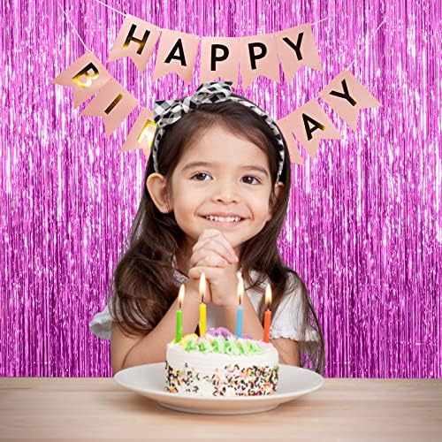 2 Pack Hot Pink Backdrop Curtain Party Streamers Hot Pink Birthday Decorations Foil Fringe Photo Backdrop Party Supplies Fiesta Grad Theme Decorations - Image 3