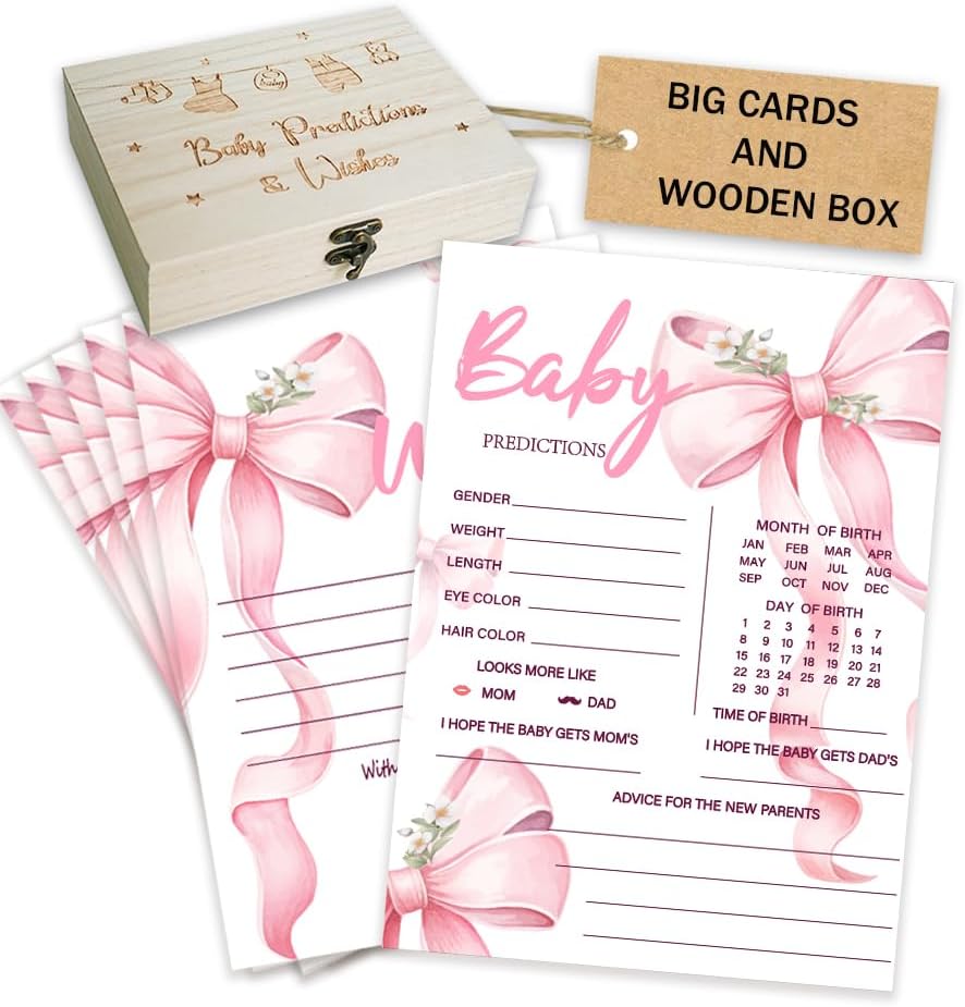 50Pcs Pink Bow Baby Prediction Cards for Baby Shower Games, Gender Reveal Party Supply by Unknown