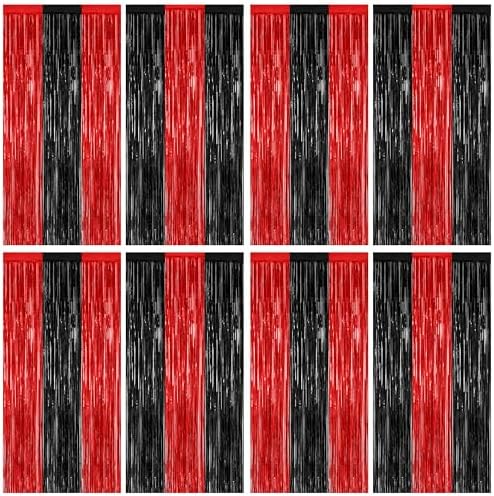 ZATAYE 8 Pack Black Red Halloween Foil Curtain Streamer Decorations by ZATAYE