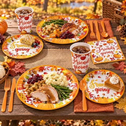 168 Pcs Friendsgiving Dinnerware Set Party Supplies, Serves 24 - Image 7