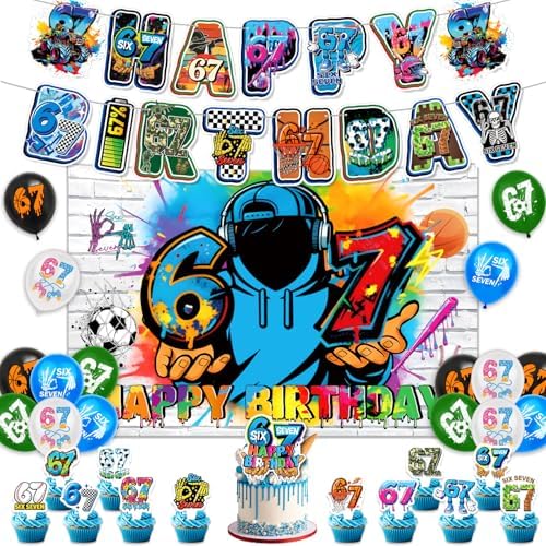 Birthday Decorations for Boys, Hip Hop Graffiti Street Theme Party Supplies with Happy Birthday Banner, Cake & Cupcake Toppers, Balloons, 59" x 39" Backdrop, Ideal for Teens Kids Photo Booth Props by RYNALO