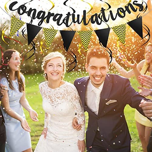 Outus Congratulations Banner with Triangle Flag 12 Swirls,Black, Gold - Image 5