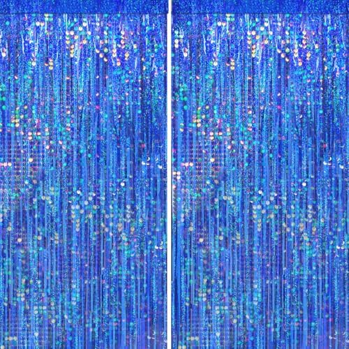 4 Packs Blue Foil Fringe Curtain, Navy Blue Metallic Tinsel Backdrop for Birthday, Wedding, Baby Shower, Bachelorette, Graduation, Galaxy Space Party Decorations Supplies by BSRESIN