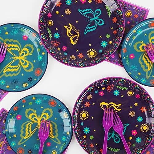 Wiooffen 96 Pcs Butterfly Birthday Party Supplies Purple Blue Floral Themed Paper Plates Napkins Disposable Tableware Set Party Decorations Serves 24 Guests - Image 5
